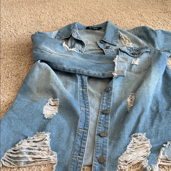 Jou Jou Jackets & Blazers - Jou Jou Distressed Light Blue Denim Jacket with Ripped Detail